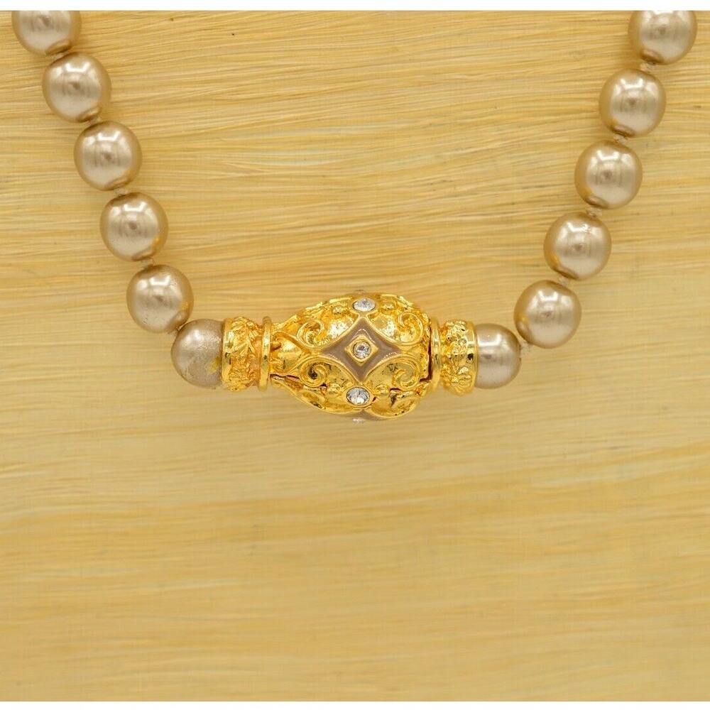 Joan Rivers Vintage Necklace 32" Faux Pearl Gold Rhinestone Egg Signed BinA